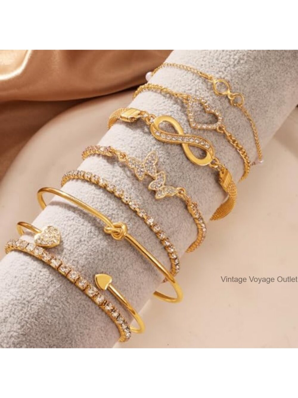 Stackable Bracelet Set Chain Cuff Bangle Rhinestone Charm Adjustable - Picture 4 of 6